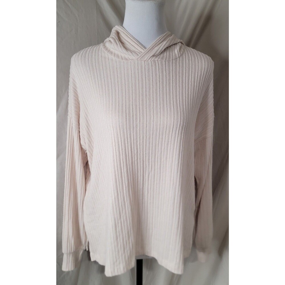 American Eagle Women’s XS Ribbed Long Sleeve Top Beige Viscose Soft